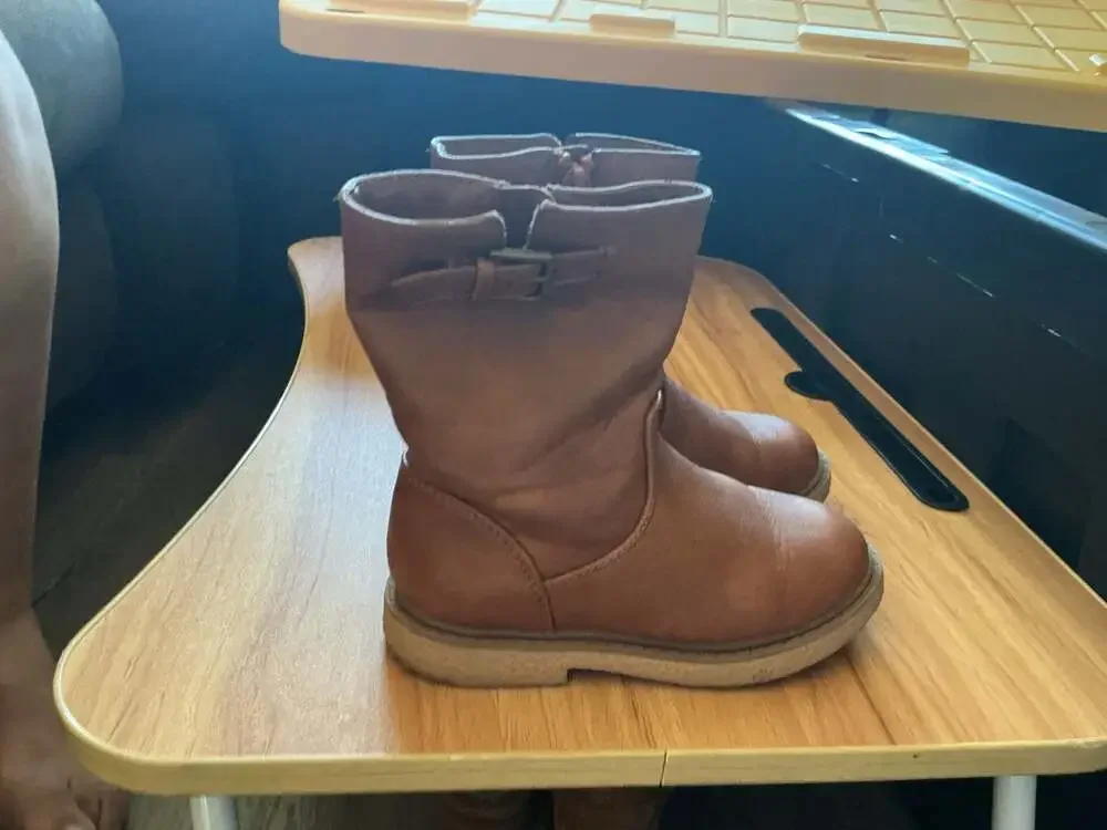 Toddler Girl Brown Faux Leather Side-Zip Buckle Boots